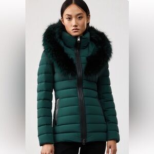 New Authentic Mackage Kadalina fur and Leather-Trim Down Jacket Green NWT small